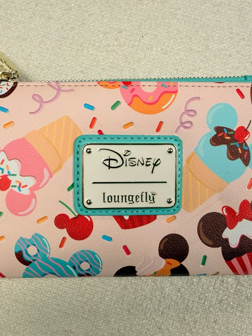 Loungefly Pink Disney Treats Zip-Around Wallet with Turquoise Trim